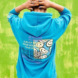 Positive Attitude Happy Smiley Print Hoodie (Blue)
